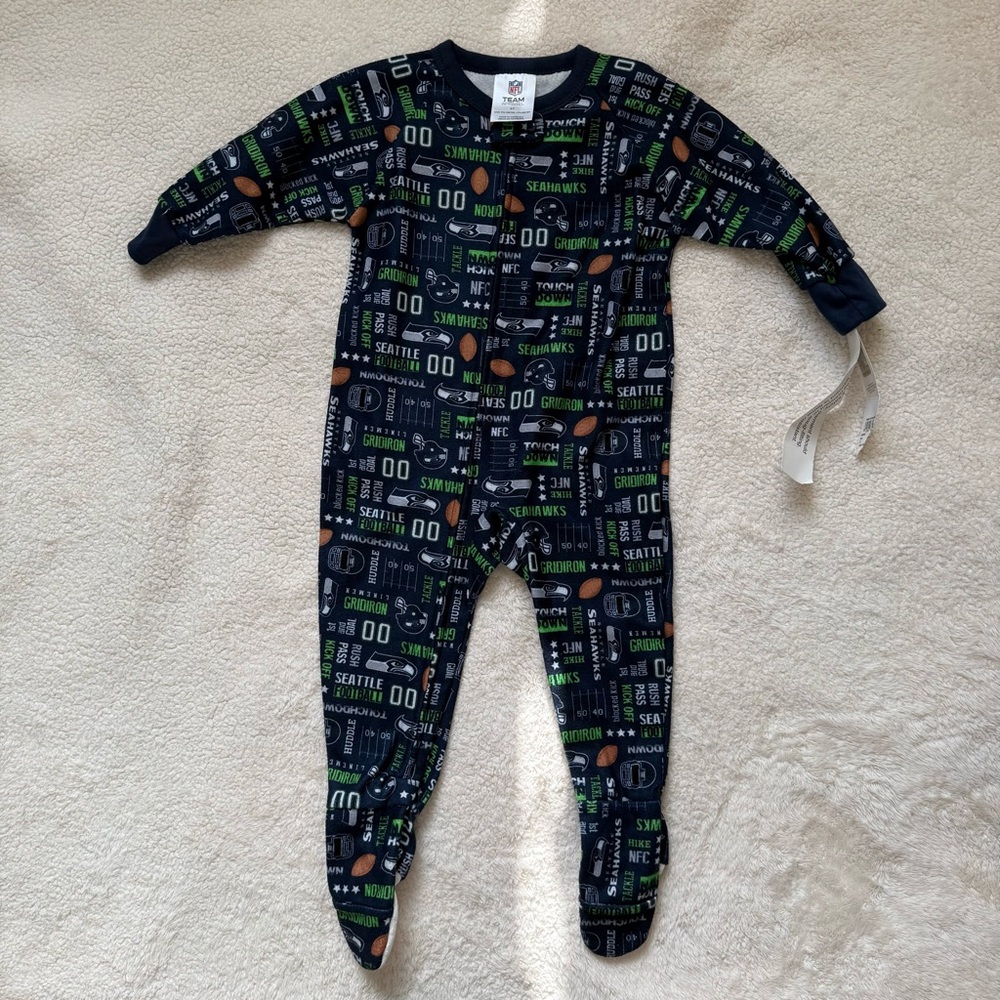 Seattle Seahawks NFL Toddler Sleeper Footed Pajamas size 2T